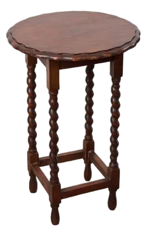 Antique English Round Oak Barley Twist Table With Scalloped Edge