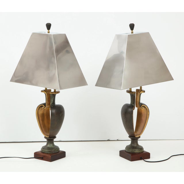 1980s Signed Brutalist Bronze Table Lamps - A Pair For Sale - Image 10 of 13