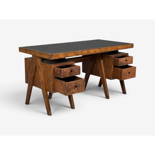 Wood Pierre Jeanneret, Rare Writing Desk, Teak, Leatherette, Chandigarh, India, 1960s For Sale - Image 7 of 14