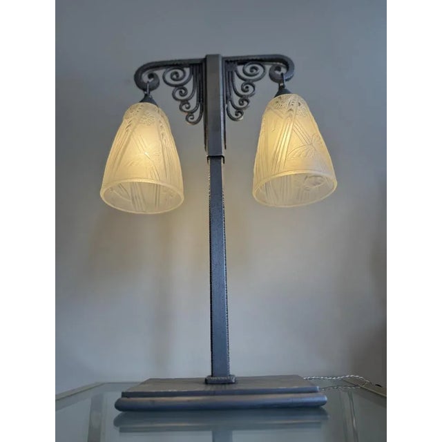 Silver Art Deco Double Lamp by J Vandôme for Müller Frères, 1930s For Sale - Image 8 of 18