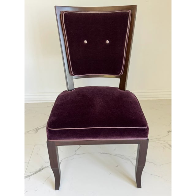 Wood Mid 20th Century French Moderne Dining Chairs in Aubergine Mohair- Set of 8 For Sale - Image 7 of 16