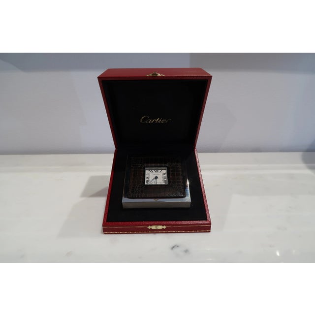 Art Deco Style Stainless Steel Table Clock from Cartier For Sale - Image 6 of 8