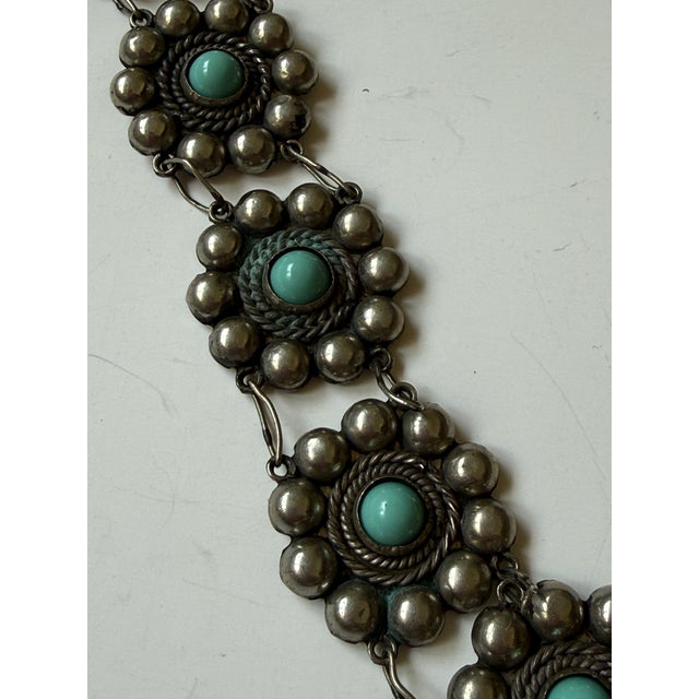 1970s Mexican Sterling Silver & Turquoise Concho Belt For Sale - Image 4 of 8