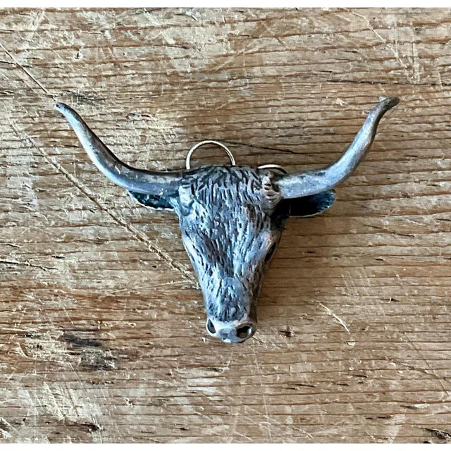 Vintage Antiqued Silver Steer Head Pendant For Sale - Image 12 of 12