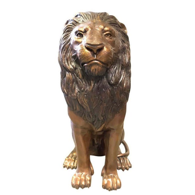 Cast Bronze Sitting Lions, 20th Century, Set of 2 For Sale - Image 10 of 11