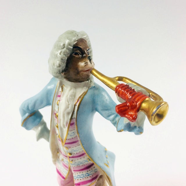 1970s Porcelain Monkey Band Trumpet Player Figurine From Scheibe
