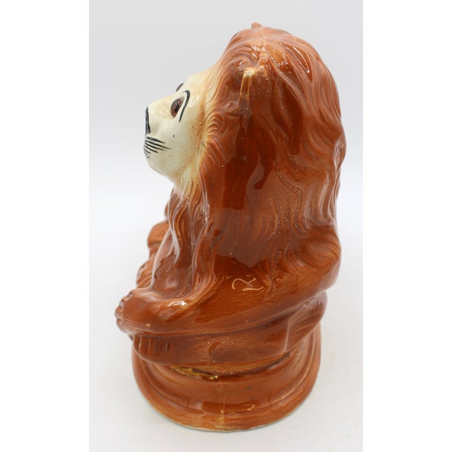 Last quarter 19th century Bo'ness ceramic figure recumbent lion, Scotland. Glass eyes and a great face! Restoration to...