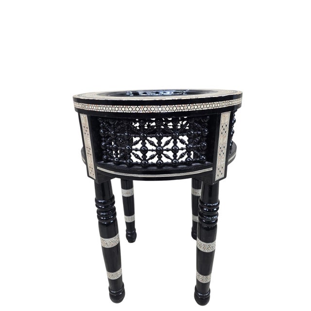 Black Vintage Moroccan Marquetry Side Tables With Mother-of-Pearl Inlay – Pair For Sale - Image 8 of 11