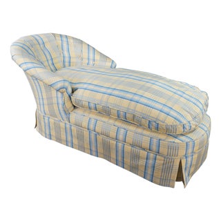 Early 20th-Century Tufted Plaid Chaise Lounge on Turned Mahogany Baluster Legs For Sale