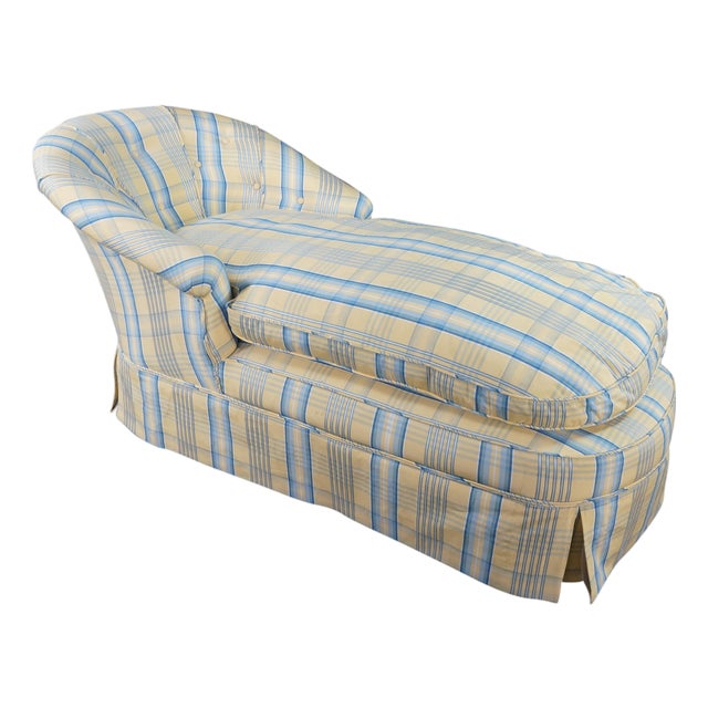 Early 20th-Century Tufted Plaid Chaise Lounge on Turned Mahogany Baluster Legs For Sale