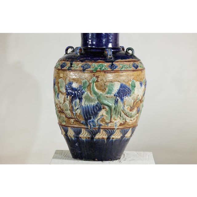 Antique Annamese Water Jar with Phoenix and Floral Relief Decoration For Sale In New York - Image 6 of 18