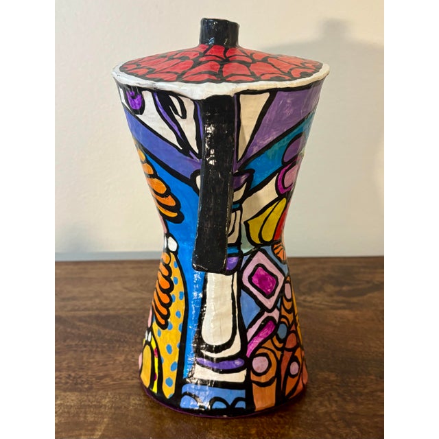 Vintage Folk Art Hand Painted Paper Mache Espresso Pot Sculpture For Sale - Image 4 of 7