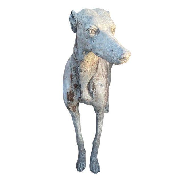 Vintage Cast Lead Greyhound / Whippet Garden Statue For Sale - Image 4 of 12