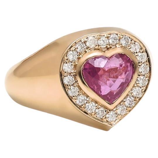 Early 21st Century Natural 2.01 cts pink sapphire & 0.28 cts diamond ring in 18k gold For Sale - Image 5 of 18