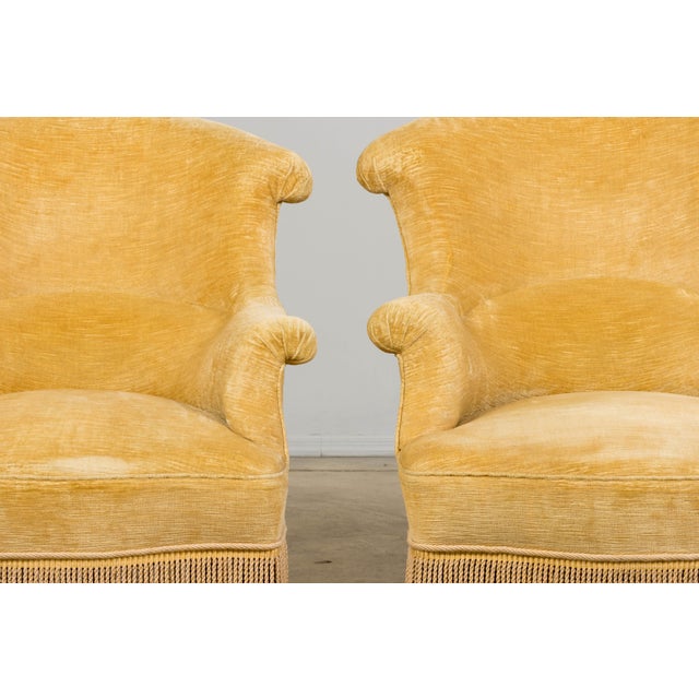 French 19th Century French Napoleon III Armchairs W/ Buttercream Ochre Velvet - A Pair For Sale - Image 3 of 18