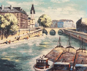 'Barges on the Seine' by F. Henry