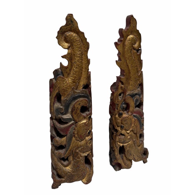 Pair of Antique Chinese Giltwood Architectural Temple Fragments.