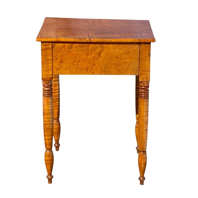 Antique 19th Century Sheraton New England Tiger Maple Work Table / Nightstand For Sale - Image 9 of 12