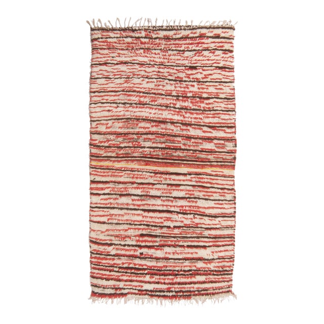 Vintage Mid-Century Moroccan Berber Transitional Red and Beige Wool Rug For Sale