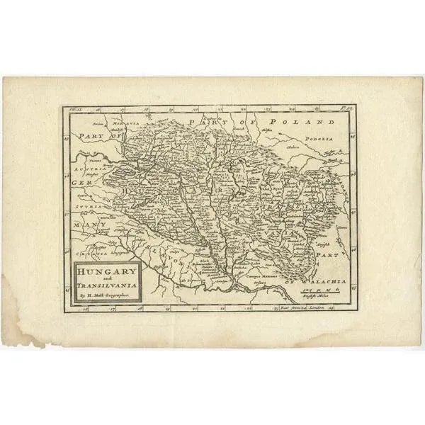 Antique map titled 'Hungary and Transilvania'. Original antique map of Hungary and Transylvania (modern day Romania),...