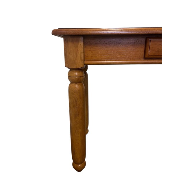 1990s Oak Parquet Top Writing Desk / Console Table With Turned Legs and Drawer For Sale - Image 4 of 12