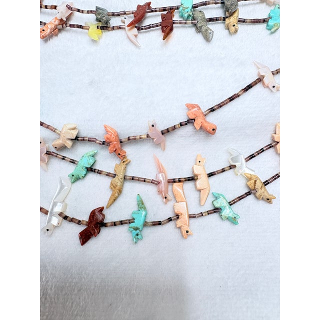 Metal 1980s Seven‑Strand Mixed‑Stone Fetish Necklace With Hand‑Cut Heishi & Silver Findings For Sale - Image 7 of 15