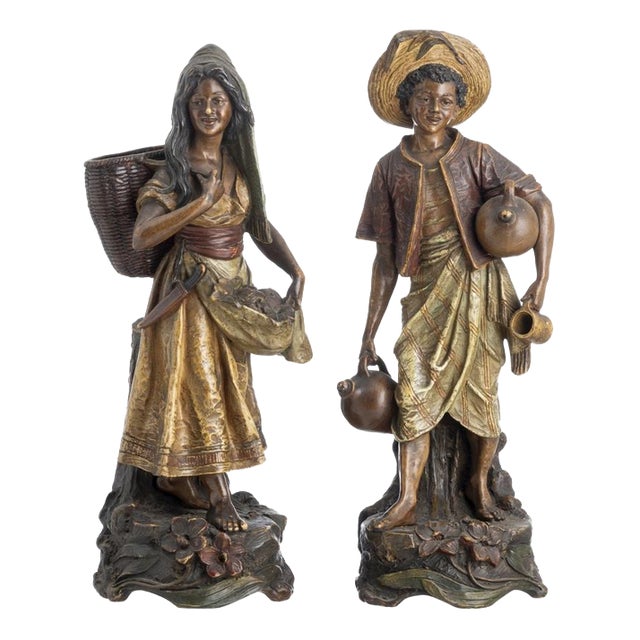 19th Century Water Carrier and Fruit Seller Sculptures, Set of 2 For Sale
