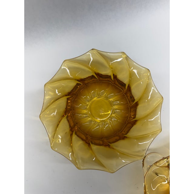 Mid-Century Modern Mid-Century Amber Glass Swirl & Pinwheel Catchall Bowls - Pair For Sale - Image 3 of 9