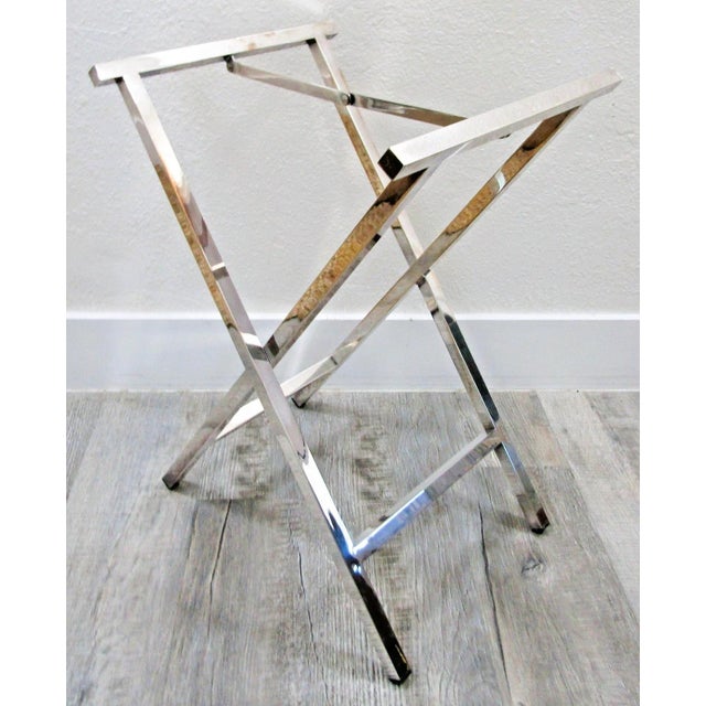 Metal Elegant 1970s Chrome Campaign Folding Table Base Luggage Rack For Sale - Image 7 of 11