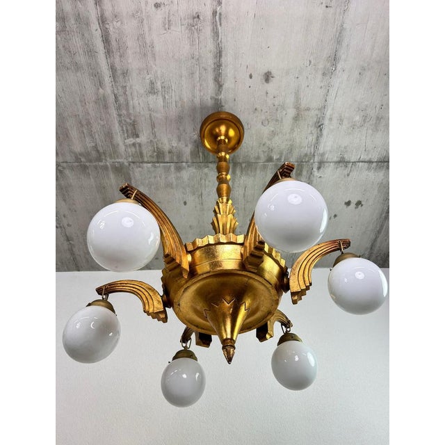 Wood Large Art Deco Chandeliers in the style of Dagobert Peche, 1920s For Sale - Image 7 of 15