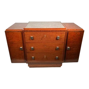 1930s Modernist French Art Deco Mahogany & Marble Cabinet
