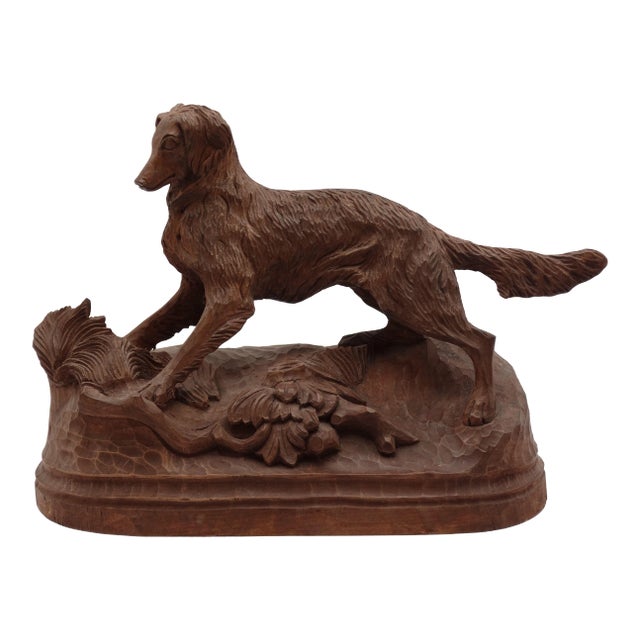 Antique Hand Carved Black Forest Sporting Dog Statue Sculpture 13" For Sale