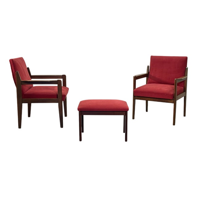 Vintage Teak Chairs and Stool, 1960s, Set of 3 For Sale