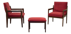 Vintage Teak Chairs and Stool, 1960s, Set of 3