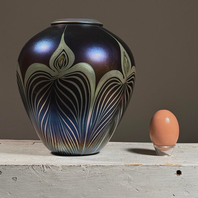 Vintage Art Nouveau Style Vase With Peacock Feather Pattern For Sale In Philadelphia - Image 6 of 11