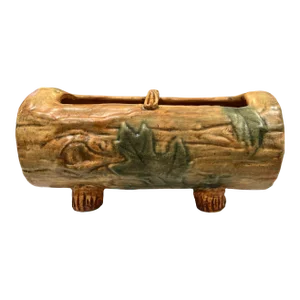 1920s Weller Pottery Faux Bois Oak Leaf Woodcraft Log Jardiniere