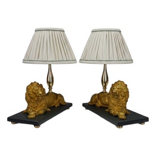 Gilt Bronze Lion Table Lamps attributed to Henri Picard, Paris, 1860s, Set of 2 For Sale