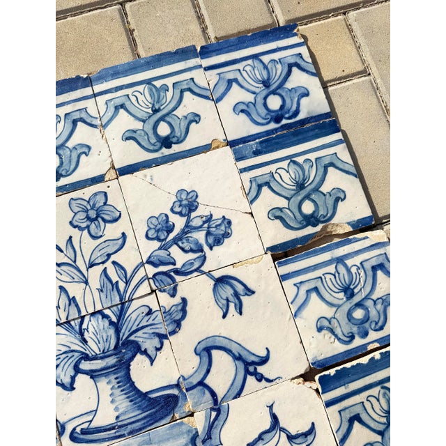 Antique 18th Century Portuguese Tile Panel With Classical Flower Vase For Sale - Image 12 of 18