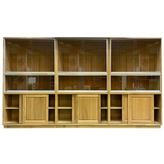Large Oak Display Cabinet with Sliding Doors, 1990s For Sale