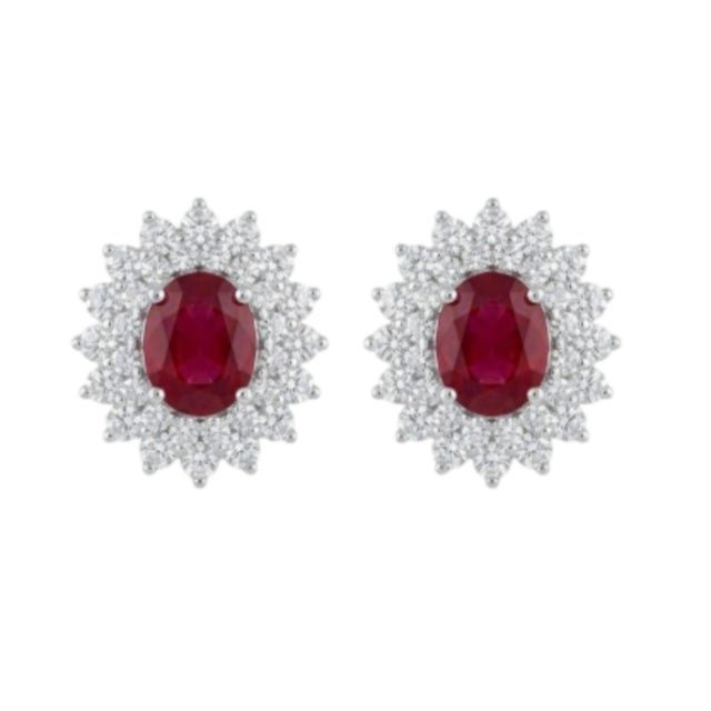 Contemporary Natural 18k Gold Diamond 1.93ct & Ruby 2.44ct Stud Earrings, Pair For Sale - Image 3 of 6