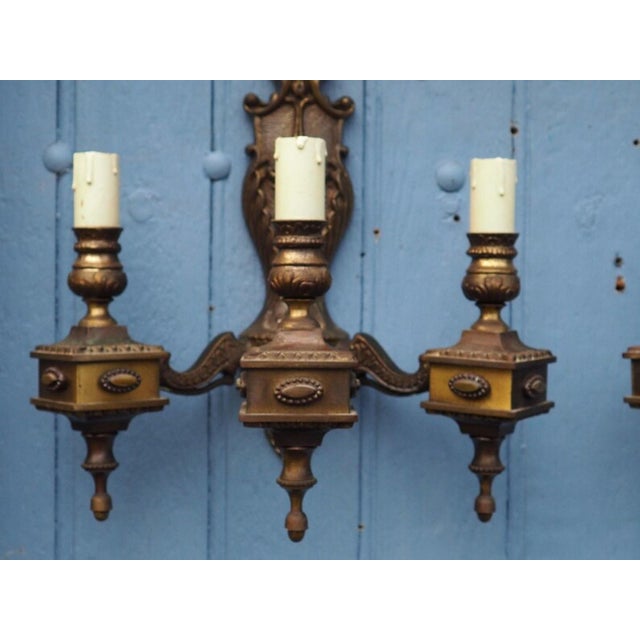 Vintage Rococo Revival Italian 3-Arm Wall Sconces, 1940s, Set of 2 For Sale - Image 9 of 15