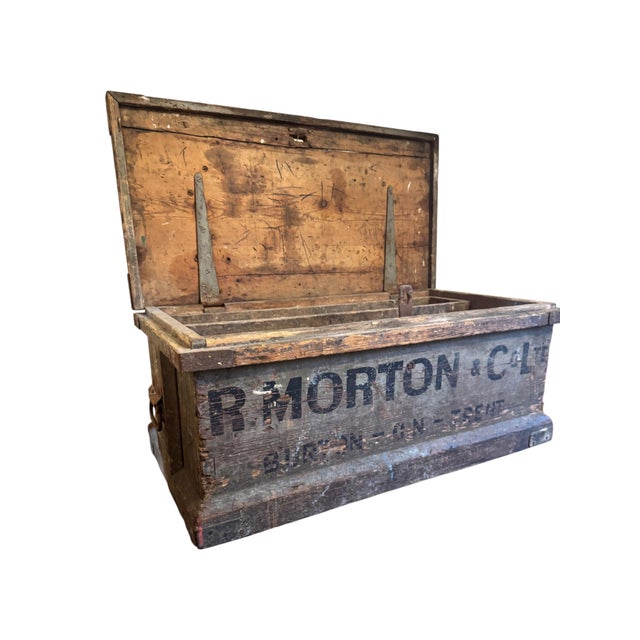 Antique Industrial Wooden Storage Chest from R. Morton & Co, Burton-on-Trent, 1890s For Sale - Image 4 of 11