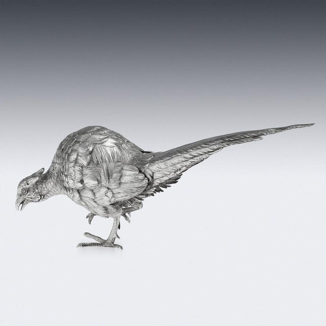 Silver 20th Century Italian Silver Pheasant Statues, 1920s, Set of 2 For Sale - Image 8 of 18