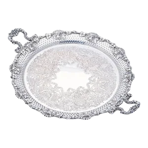 Large English Silver Round Serving or Drinks Tray With Handles