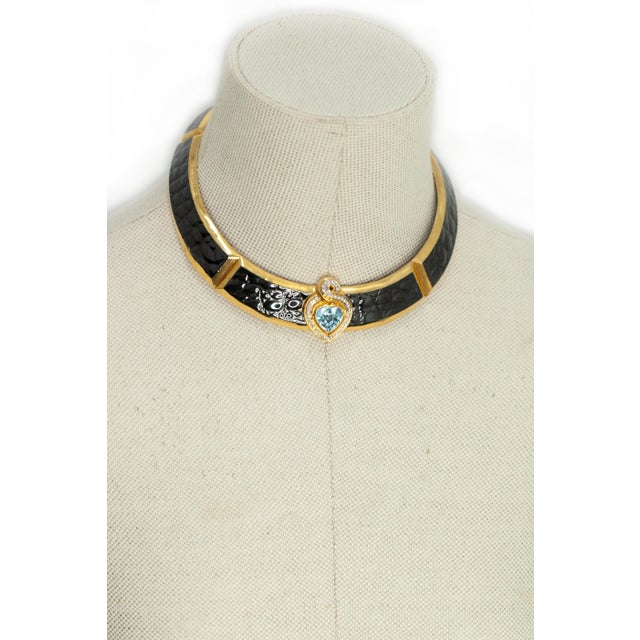 1990s Rare Gucci 18k Yg Diamond Aquamarine Black Enamel Necklace and Earring Set For Sale - Image 15 of 15