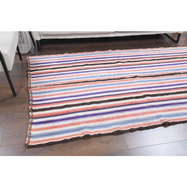 1970s Vintage Turkish Oushak Handmade Wool Cotton Pink Kilim Area Rug For Sale - Image 5 of 11
