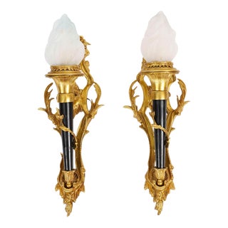 Antique Rococo Revival Ormolu and Glass Wall Lights, 1890s, Set of 2 For Sale
