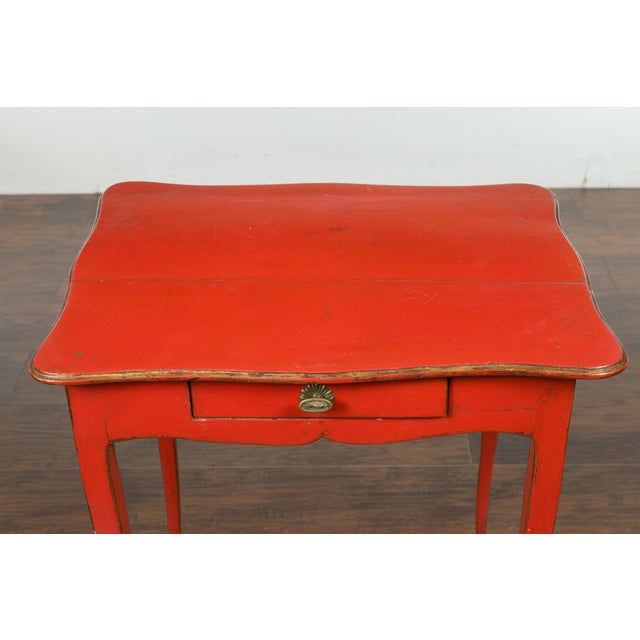 Wood French 1820s Restauration Period Red Side Table with Serpentine Top and Drawer For Sale - Image 7 of 12