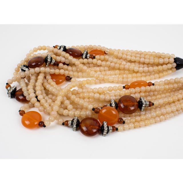 Plastic Angela Caputi Choker Necklace Latte and Amber Multi-Strand For Sale - Image 7 of 8