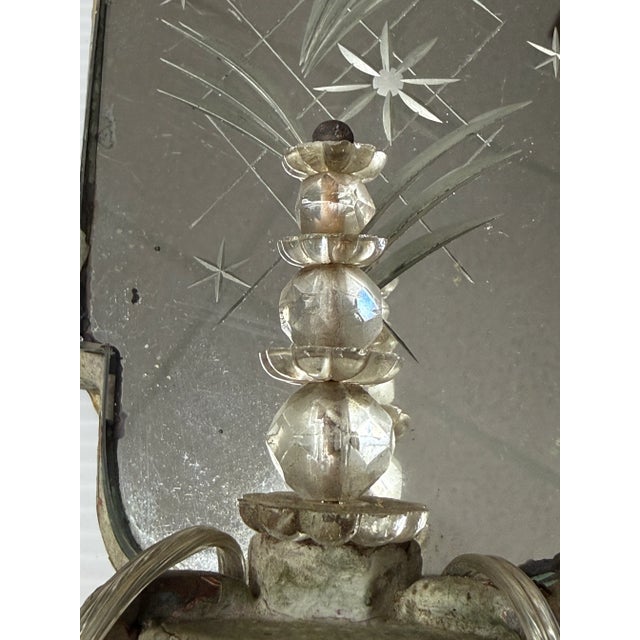 Antique Early 20th Century Etched Mirror Dual Arm Wall Sconces, Pair For Sale - Image 9 of 12